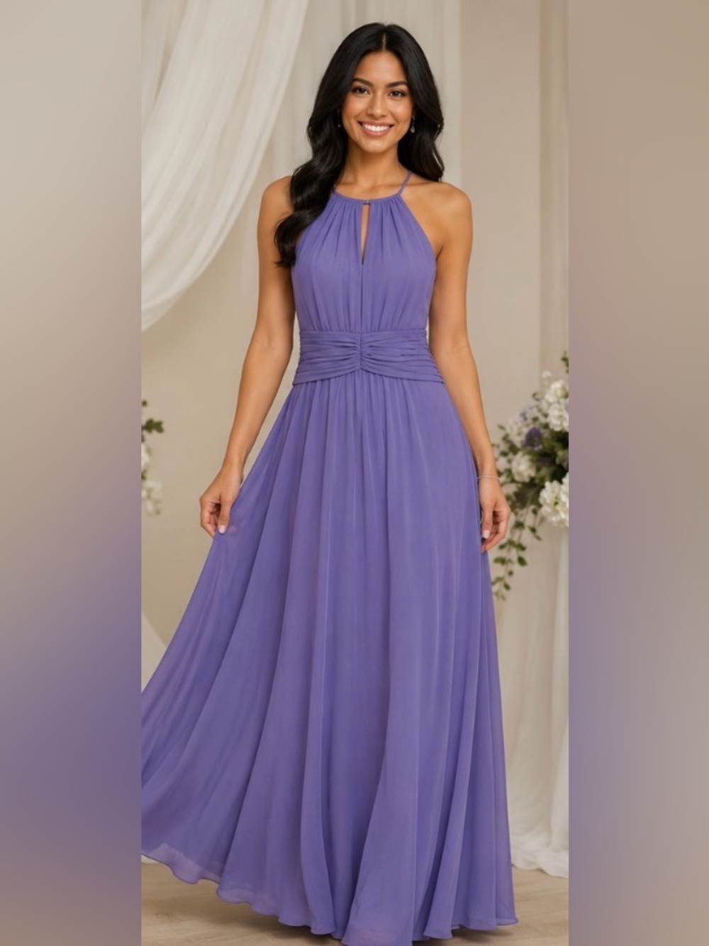 Elegant Orchid Lavender Halter Maxi Dress
